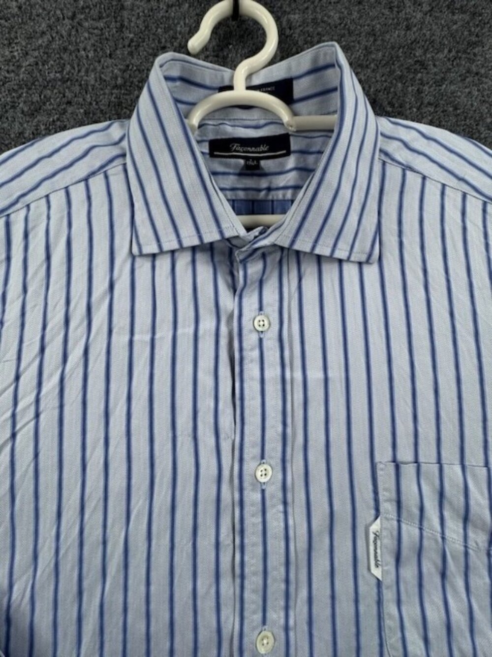 Faconnable Cotton 17.5 USA Striped Blue Shirt Pocket Button Up Men Long Sleeve